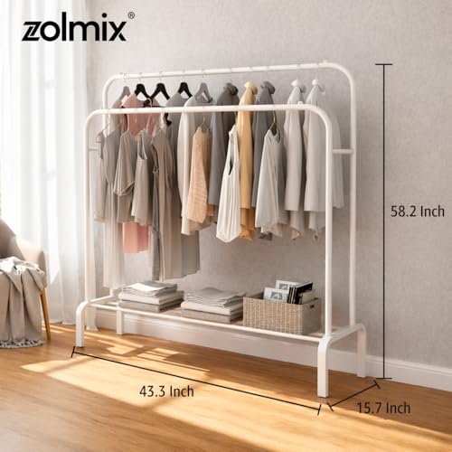 Image of ZOLMIX Heavy Duty Double Pole Clothes Stand With Bottom Shelf |clothes Hanging Stand For Bedroom, Garment Rack Organizer, Cloth Rack, Hanger Stand For Clothes Storage Rack, For Bedroom & Living Room