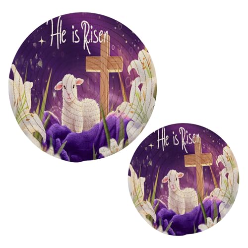 ALAZA He is Risen Easter Lily Flowers02 PotHolders Trivets Set Cotton Hot Pot Holders Set Farmhouse Coasters,Hot Pads,Hot Mats for Kitchen Counter Decorative