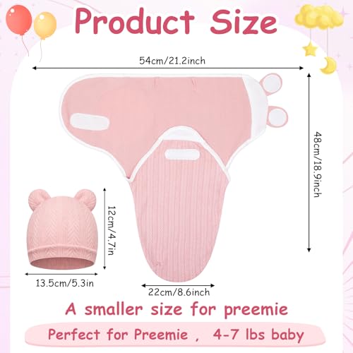 Image of Ramede 6-Pack Preemie Baby Swaddle Blankets with Hats, Breathable 100% Cotton Baby Swaddles, Suitable for Preemie Babies and Newborns, Soft Cotton, Adjustable(Wheat,Soft Pink)