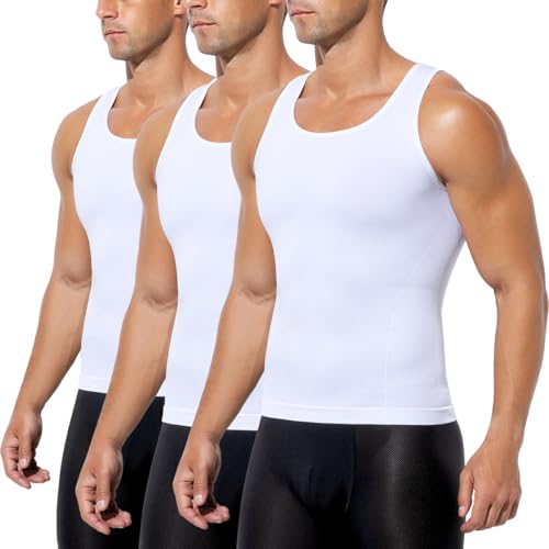 Arjen Kroos 3 Pack Mens Compression Tank Top Shirts Athletic Undershirt Body Shaper Tummy Control Shirt for Men