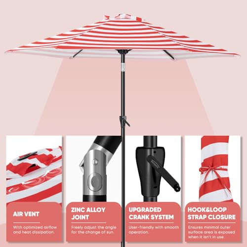 Image of Tempera Patio Market Outdoor Table Umbrella with Push Button Tilt and Crank, Large Sun Umbrella with Sturdy Pole & Fade Resistant Canopy, Easy to Set