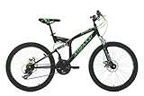 Amortiguación completa KS Cycling Mountainbike Fully MTB xtraxx Infantil, Color Negro y Verde, 24