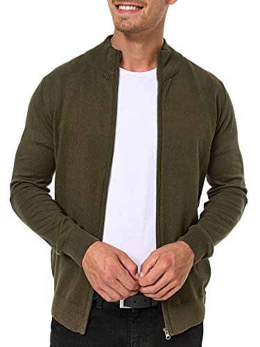 Indicode Uomini Lau Cardigan | Maglia Aperta con Collo Alto in 80% Cotone Army S