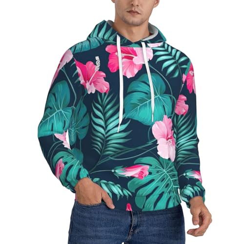 Sweat à capuche épais pour homme avec motif imprimé floral rose Hawaï