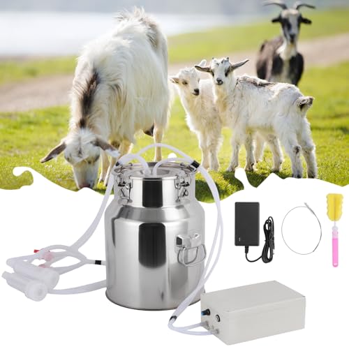 Cow Goat Milking Machine Electric Milker, Stainless Steel Bucket with Adjustable Pulsation Vacuum System, Portable Automatic Milking Machine for Small Farm and Home Dairy Ordeñadoras Lecheras (5L)