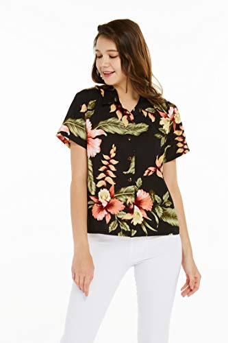 Image of Family Matching Hawaiian Clothes, Black Rafelsia | Lightweight 100% rayon • Family matching outfits • Beach vacations • Luaus • Cruises • Family photos