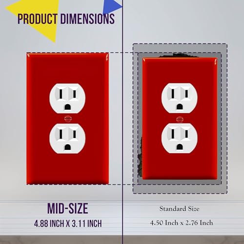 Image of ENERLITES Duplex Receptacle Outlet Wall Plate, Electrical Outlet Cover, Mid-Size Size 1-Gang 4.88 inch x 3.11 inch, Unbreakable Polycarbonate Thermoplastic, UL Listed, 8821M-R, Red