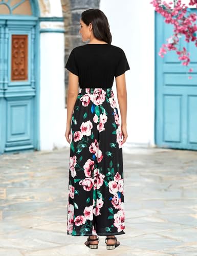 Image of Lacavocor Womens Short Sleeve Maxi Dresses Empire Waist Long Dress