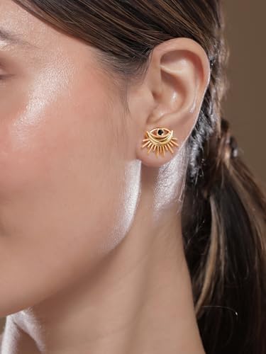 Image of Rubans Gold-Plated Evil Eye Stainless Steel Stud Earrings for Women & Girls | Studs Fashion Western Designer Jewellery Statement Gift