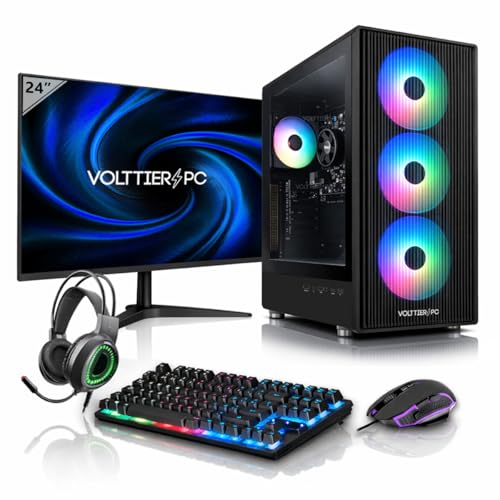 VolttierPC - PC Gaming Completo AMD Ryzen 7 5700G | Radeon Vega 8 | 16GB RAM | 500GB SSD NVMe | WiFi 6 + Bluetooth 5.2 | Windows 11 Pro | Monitor 24" 100Hz | Teclado y Ratón RGB