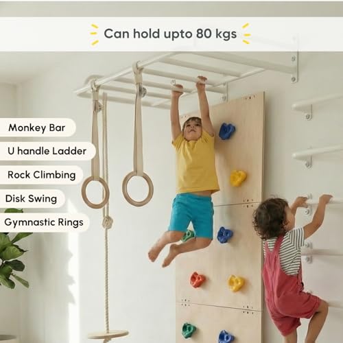 Image of Curious Cub Jungle Gym for Kids Indoor | Kids Gym Play Set | Contains Monkey Bar, Gymnastics Ring, Disk Swing, Rope Ladder for Kid to Play Indoor Fun Activity for Ages 4+ (UL3- 7 FEET)