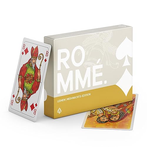 Romme Kartenspiel Weihnachten mit Leinen Struktur für Skat Poker Mau-Mau Canasta, Bridge | Geschenk Karten - Handgezeichnet
