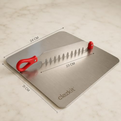 Image of Clazkit Stainless Steel Chopping Board with Multifunctional Cutter | Heavy Duty Cutting Board for Fruits, Vegetables | Rust-Resistant Kitchen Prep Board |31L x 24W x 5Th