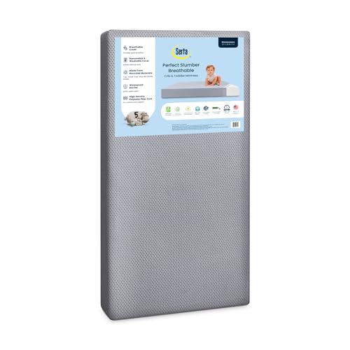 Serta Perfect Slumber Breathable Two-Stage Crib Mattress and Toddler Mattress - Breathable Cover and Fiber Core Machine Washable Cover Waterproof 7 Year Warranty Made in USA