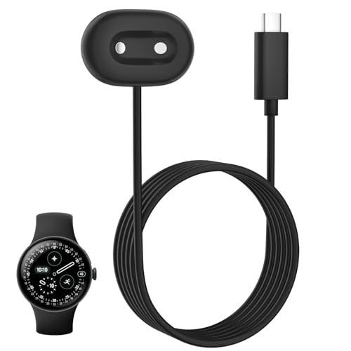 Gamorek Charger Cable for Google Pixel Watch 4 SmartWatch Type-C to 2 Pin Cord Magnetic Side Charger Dock Compatible for Google Pixel Watch 4 41mm 45mm(3.28ft/1m) (Black)