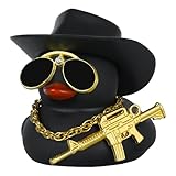 BOZILY Cool Black Cowboy Rubber Duck with Golden Gun Accessories, Car Dashboard Decor, Adult Novelty Gift, Home Favors, Stress Relief Decor