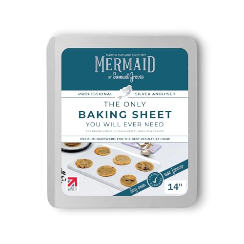 Mermaid 14" Silver Anodised Baking Tray – Non-Toxic Heavy Duty Aluminium Cookie Sheet, Naturally Non-Stick, Warp-Resistant, Silver Anodised Bakeware - Crafted in England by Samuel Groves