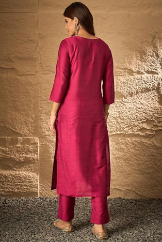 Image of Women's Silk Blend Solid Regular Kurta Set