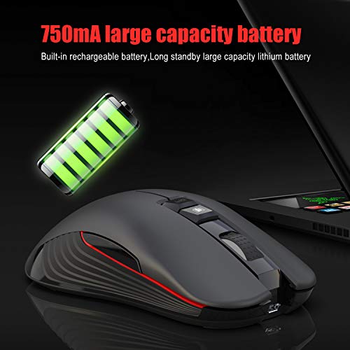 Zienstar Mouse da Gioco Wireless 2.4Ghz con Ricevitore USB e Adattatore USB C,Silent Click, 7 Colori Retroilluminati,3600 DPI,750 mAh Batteria Ricaricabile per MacBook, PC, Laptop