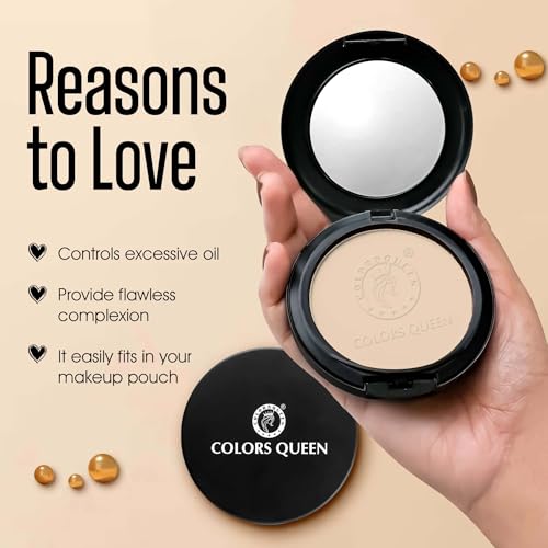 Image of Colors Queen Luminous Silk Compact Powder with Argan Oil - 10g | Oil Control, Matte Finish & Lightweight Formula | Long Lasting Compact Powder for Face Makeup (White Ivory)