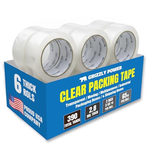 Grizzly Power Clear Packing Tape (6 Rolls) | Heavy Duty Packing Tape (2 Inch x 65 Yards) | 2.8mil Thick Strong Adhesive for Moving Boxes, Shipping Cartons, Office Use, Storage & Wrapping (390 Yards) image 5