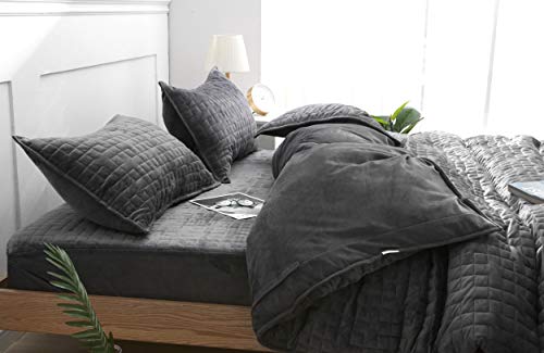 Image of F.Y.Dreams Duvet Cover for Weighted Blanket 60x80 inches with 8 Ties /Minky Square Quilted /Dark Grey