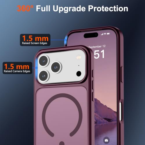 Image of SUPFINE Magnetic for iPhone 17 Pro Max Case with Screen Protector (Compatible with MagSafe)(Military Grade Drop Protection) Translucent Matte Phone Cover,Wine Red