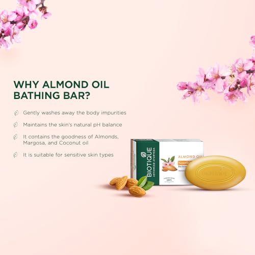 Image of Biotique Almond Oil Nourishing Body Soap, 450g (150g x 3)