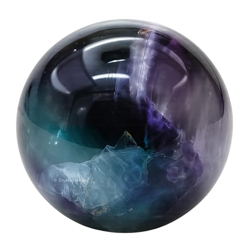 Image of Certified Fluorite Crystal Ball for Meditation - Premium Crystal Vastu Items for Home and Feng Shui Items for Good Luck - Ideal for Pooja Supplies and Spiritual Practices (1.5 inch Inch)