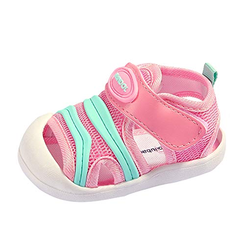 QGAKAGO Baby Breathable Mesh First Walkers Sneakers Summer Sandals Toddler Shoes for Boys Girls 6-30 Months (6.5 Toddler, Pink&Green)