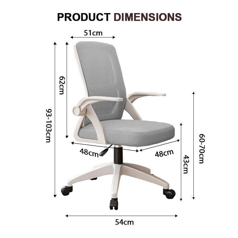 Ergonomiczne Krzesło Biurowe do Domu z Oddychającej Siatki - Wysoki Tył z Regulacją Wysokości,Obrotowe z Podnoszonymi Podłokietnikami i Wsparciem Lędźwiowym(Szary)