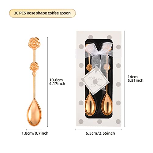 32 Pcs (16 Packs) Rose Flower Shape Drinking&Coffee Spoon Teaspoons For Wedding Gift Tea Party Souvenir Or Bridal Shower Favors For Guests With Individual Package #TOP1
