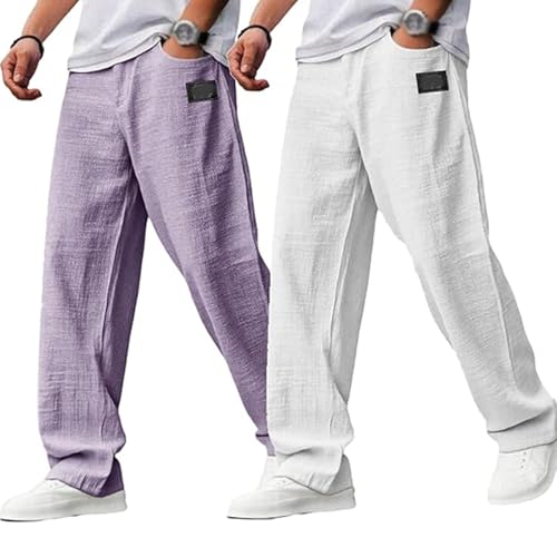 Mokaloha Pants, Mokaloha Mens Pants, Men's Casual Hemp Fabric Embroidered Drawstring Trousers, with Sunglasses3