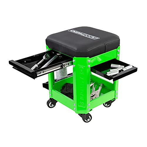 Oemtools 24993 Workshop Creeper Seat (Green), Mechanics Stool With Wheels, Rolling Work Seat With Built In Toolbox, Mechanic Roll Chair With Cupholder #TOP6