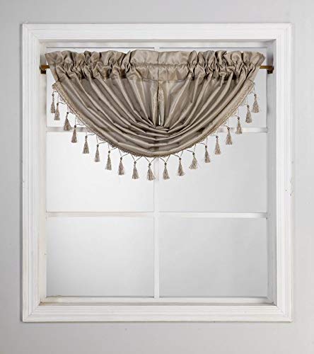 1PC Waterfall Valance for Curtains & Drapes Rod Pocket Beaded Curtain Valence(Taupe)