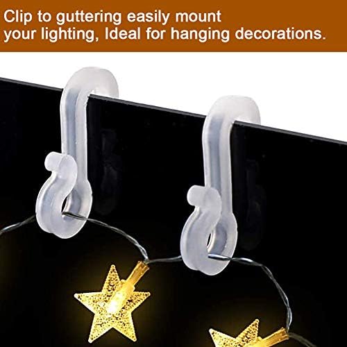 REKALRO 100Pcs White Gutter Hooks for Outdoor Lights, Reusable Gutter Clips for Christmas Lights, Mini Light Hooks for Outdoor String Lights/Seasonal Fairy Lights/Outdoor Decorations