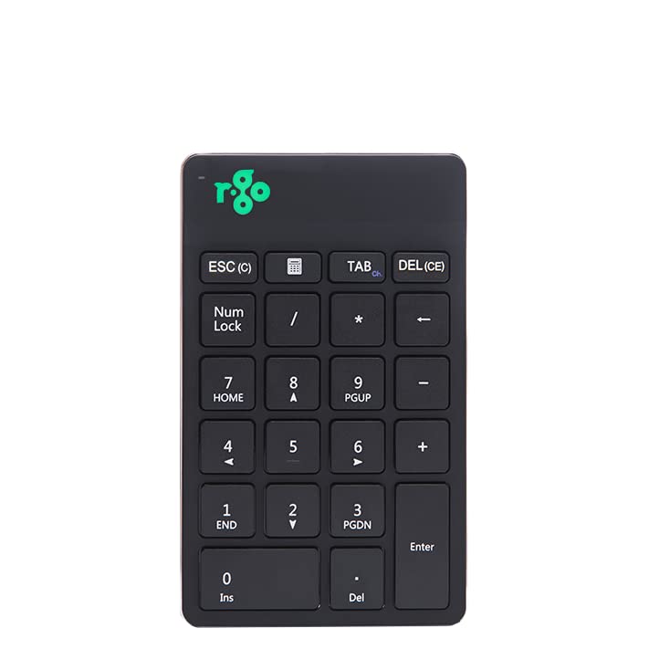 R-Go Number Pad Keyboard, Bluetooth Mini Numeric Keypad with LED Break Indicator, for Financial Accounting, Data Entry & Excel Spreadsheets, Rechargeable Wireless, Black
