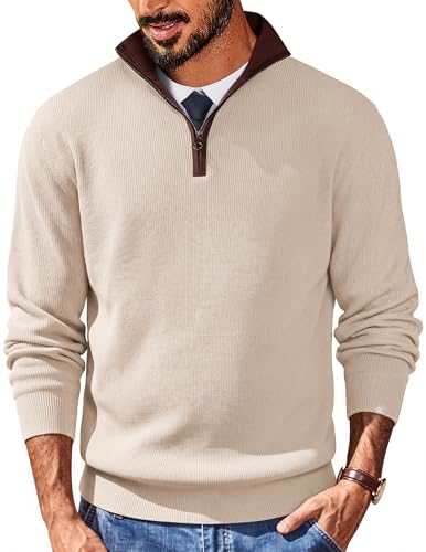Pull à col montant COOFANDY en maille côtelée fine avec fermeture éclair pour homme exigeant