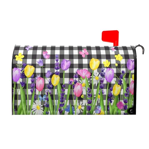 Image of Harooni Spring Summer Flowers Magnetic Mailbox Cover Standard Size 18x21in Tulips Florals Mailbox Cover Magnetic Spring Decor Mailbox Wraps Post Letter Box Cover for Home Garden Yard Outdoor Decor