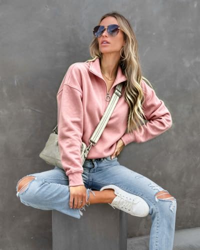 Image of NEYOUQE Womens Fall Winter Fashion Sweatshirts Quarter Zip up pullover Polo sweatshirt women casual trendy crewneck tops