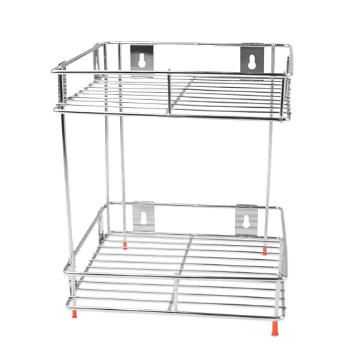 Image of Zepdos 2 Tier Stainless Steel Kitchen Organizer Rack, Wall Mounted Spice Rack & Countertop Storage Shelf for Kitchen, Bathroom & Pantry, Multipurpose Storage Stand for Jars, Oil Bottles & Utensils