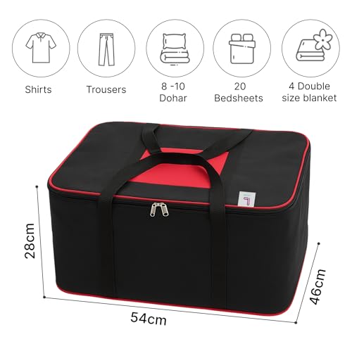 Image of Lazer Underbed Storage Bag Pack of 2, Large Capacity Clothes Organizer with Zipper & Handles, Moisture Proof Foldable Storage Bag for Blanket, Saree & Wardrobe (54 x 46 x 28 cm)