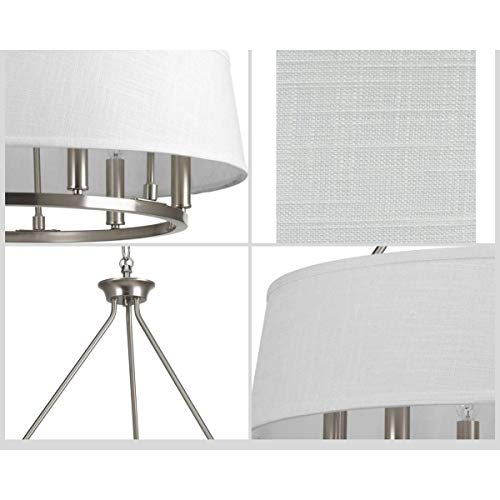 Cherish Collection 6-Light White Linen Shade Coastal Chandelier Light Brushed Nickel - Image 12