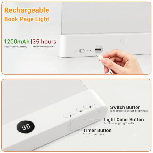 Image of Amber Book Light, Rechargeable Clear LED Flat Reading Light with 3 Colors & Timer, Dimmable Panel Plate Lamp Book Full Page Light for Reading in Bed at Night, Funny Gifts for Readers Book Lovers