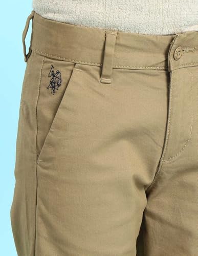 Image of U.S. Polo ASSN. Kids Trousers for Boys - Cotton Stretch Fabric, Mid-Rise Waist, Twill Weave Casual Trousers for Boys