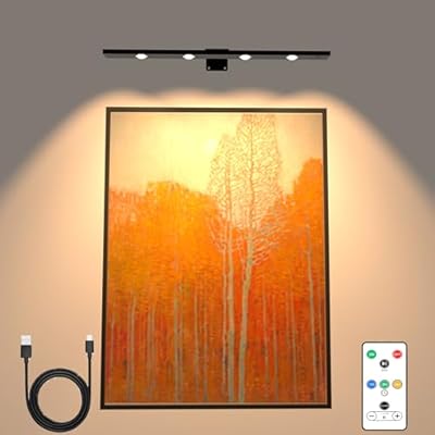 TINTINDOC Battery Picture Light for Paintings,3 Lighting Art Light for Wall with Remote,Aluminum Display Art with Dimmable Timer Accent Spotlight for Pictures Paintings Frame Gallery Dart
