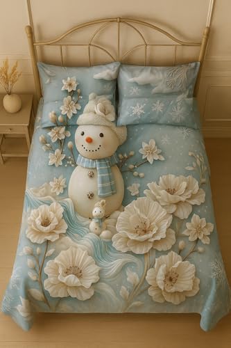 Image of King Size 7D Digital Print Bedsheet - 350 TC Cotton, Kids Friendly Design, Soft & Breathable 180 GSM Fabric, Machine Washable, Gift-Ready Packaging. (108x108 Inches). (Snowman)
