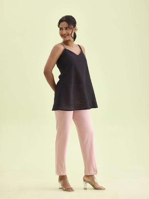 Image of GO COLORS Women Solid Baby Pink Mid Rise Regular Fit Cotton Kurti Pants