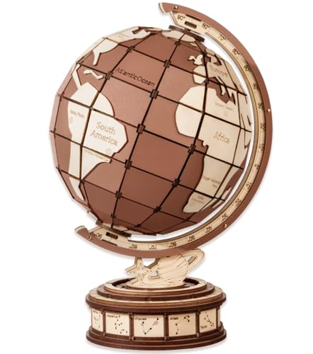ROBOTIME 3D Puzzle Holz Globus Modellbausatz Erwachsene, Holzpuzzle Modellbau Bausatz Holzbausatz Büro Schreibtisch Deko Geschenke für Erwachsene und Kinder