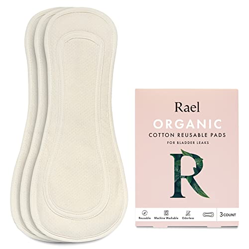 Rael Organic Cotton Cover Reusable Bladder Pads - Thin Cloth Pads, Leak Free, Washing Machine Safe, Incontinence Pads,Â 3 Count (Large, Natural)
